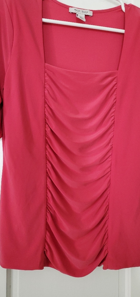 White House Black Market Pink Short Sleeve Square Neck Gathered Top Size L